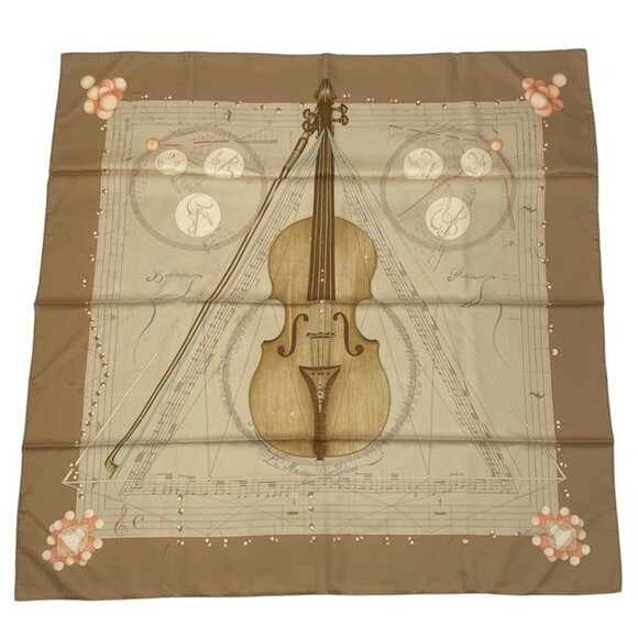 Hermes Scarf Silk Carre 90 Music Played By Spheres La Musique Des Spheres Brown